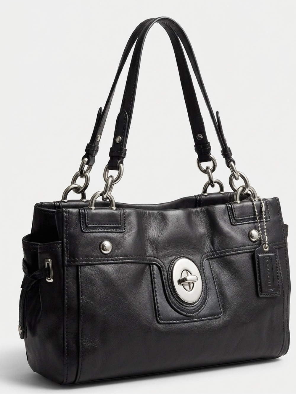 Y2K Coach Peyton #14522 Black Leather Carryall Satchel + Authentic Dust Bag